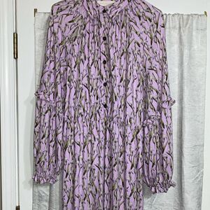 Happy X Nature floral jumpsuit size large lavender button front ruffled long sle